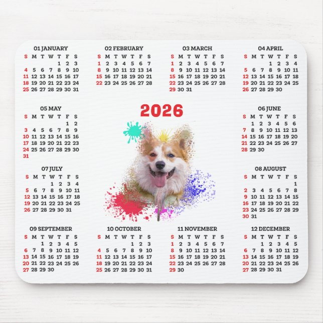 Alfombrilla De Ratón Calendario de perro Corgi lindo personalizable (Frente)
