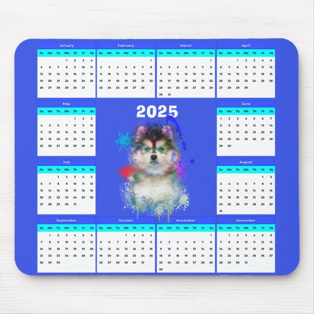 Alfombrilla De Ratón Calendario de perro de Cute Pomsky personalizable (Frente)