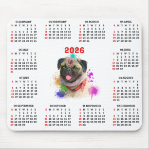 Alfombrilla De Ratón Calendario de perro Pug lindo personalizable