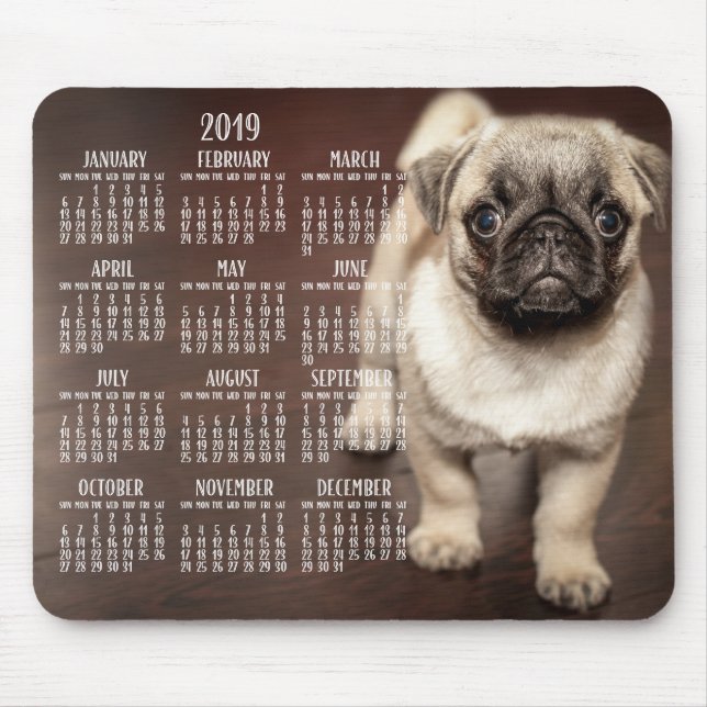 Alfombrilla De Ratón Calendario de perros 2019 Papel de la almohadilla  (Frente)