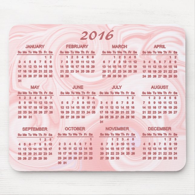 Alfombrilla De Ratón Calendario De Pink Swirl 2016 (Frente)