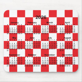 Alfombrilla De Ratón Calendario de tablero de ajedrez rojo y blanco 202