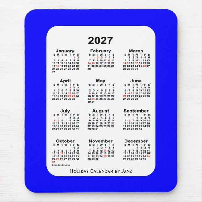Alfombrilla De Ratón Calendario de vacaciones azules de 2027, de Janz (Frente)