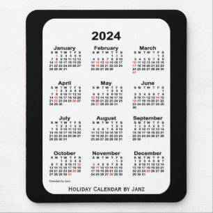 Alfombrilla De Ratón Calendario de vacaciones de 2024 con dos tonos neg