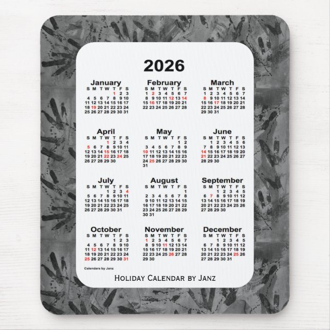 Alfombrilla De Ratón Calendario de vacaciones de arte negro 2026, de Ja (Frente)