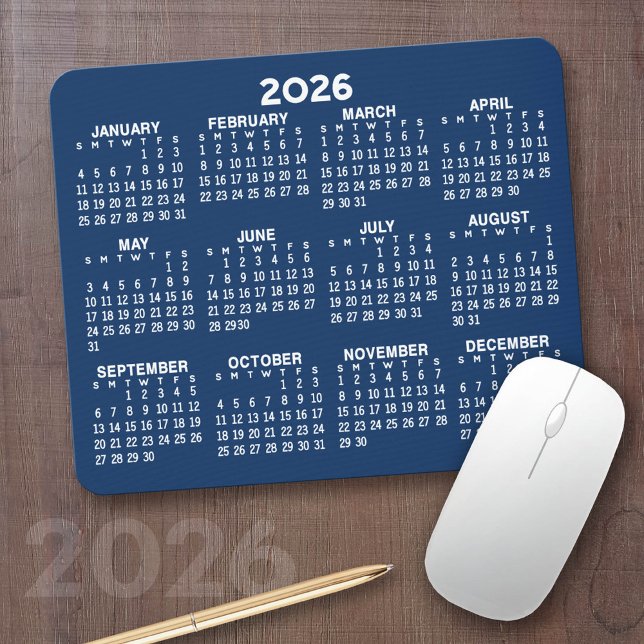 Alfombrilla De Ratón Calendario de vista de año completo - horizontal (2026 Calendar with your logo or photos - Great Business Gift or Home Office Decor)