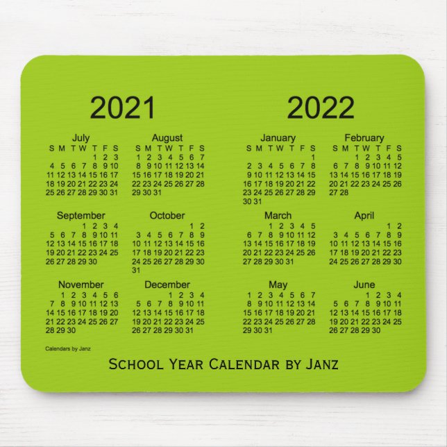 Alfombrilla De Ratón Calendario de Yellowgreen para el año escolar 2021 (Frente)