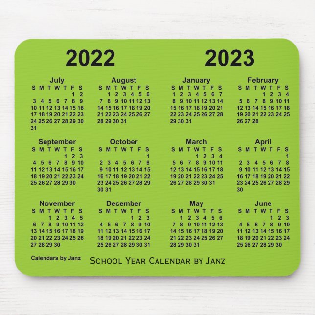 Alfombrilla De Ratón Calendario de Yellowgreen para el año escolar 2022 (Frente)