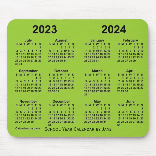 Alfombrilla De Ratón Calendario de Yellowgreen para el año escolar 2023 (Frente)