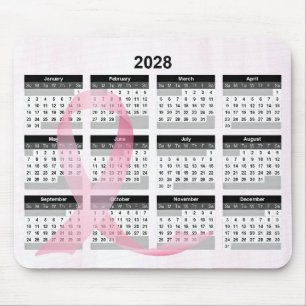 Alfombrilla De Ratón Calendario del año 2028 Cinta Rosa