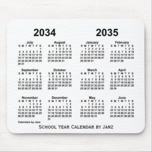 Alfombrilla De Ratón Calendario del año escolar blanco 2034-2035 de Jan