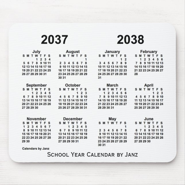 Alfombrilla De Ratón Calendario del año escolar blanco 2037-2038 de Jan (Frente)