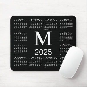 Alfombrilla De Ratón Calendario del Monograma Negro y Blanco 2025