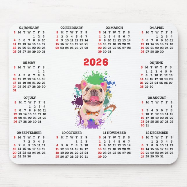Alfombrilla De Ratón Calendario divertido de perro francés lindo  (Frente)