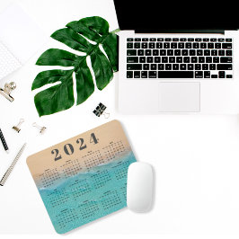 Alfombrilla De Ratón Calendario Elegante de la playa de arena del mar a