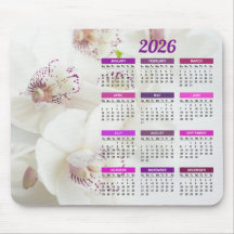 Calendario Elegante de Orquídeas Blancas y Púrpura