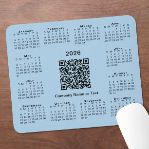 Alfombrilla De Ratón Calendario empresarial Simple 2026 Código QR Azul 