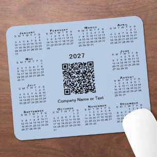 Alfombrilla De Ratón Calendario empresarial Simple 2027 Código QR Azul 