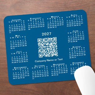 Alfombrilla De Ratón Calendario empresarial Simple 2027 Código QR Azul