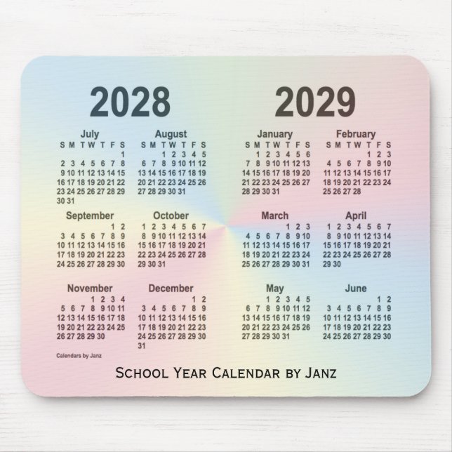 Alfombrilla De Ratón Calendario escolar Rainbow Cloud 2028-2029 de Janz (Frente)