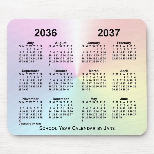 Alfombrilla De Ratón Calendario escolar Rainbow Cloud 2036-2037, de Jan (Frente)