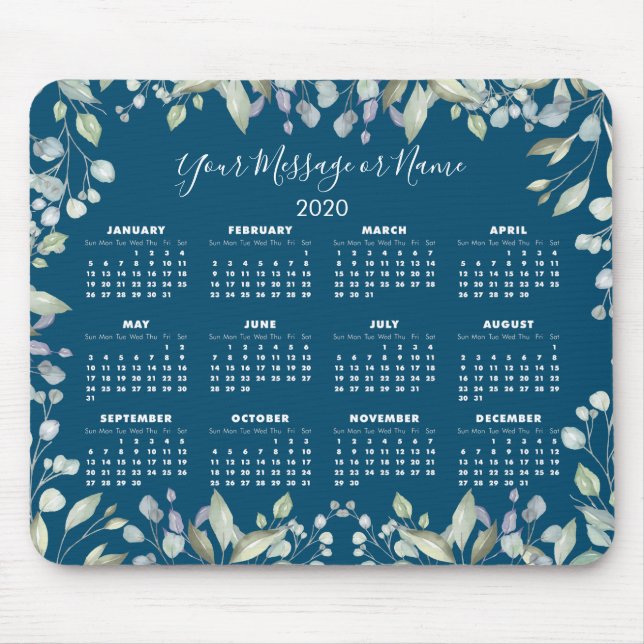 Alfombrilla De Ratón Calendario Floral 2020 Su mensaje o nombre (Frente)