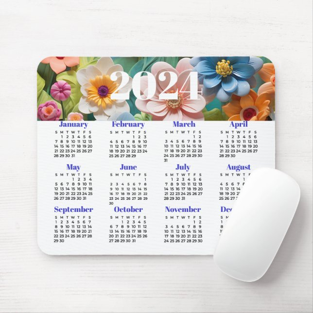 Alfombrilla De Ratón Calendario Floral 2024 (Con ratón)
