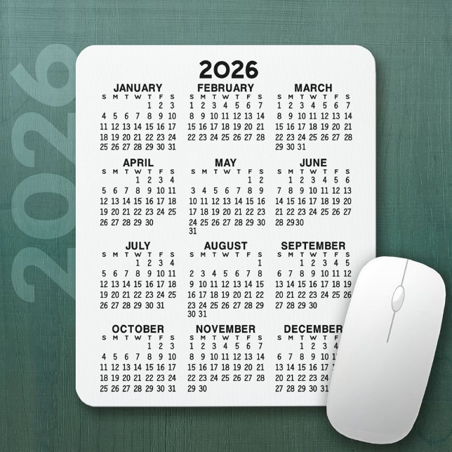 Alfombrilla De Ratón Calendario - fondo blanco - Vertical (2026 Calendar Mousepad)