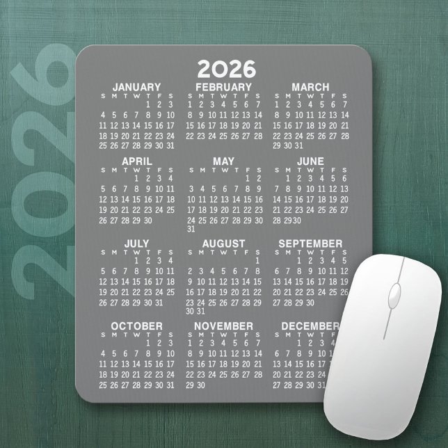 Alfombrilla De Ratón Calendario - fondo gris - Vertical (2026 Calendar Mousepad)