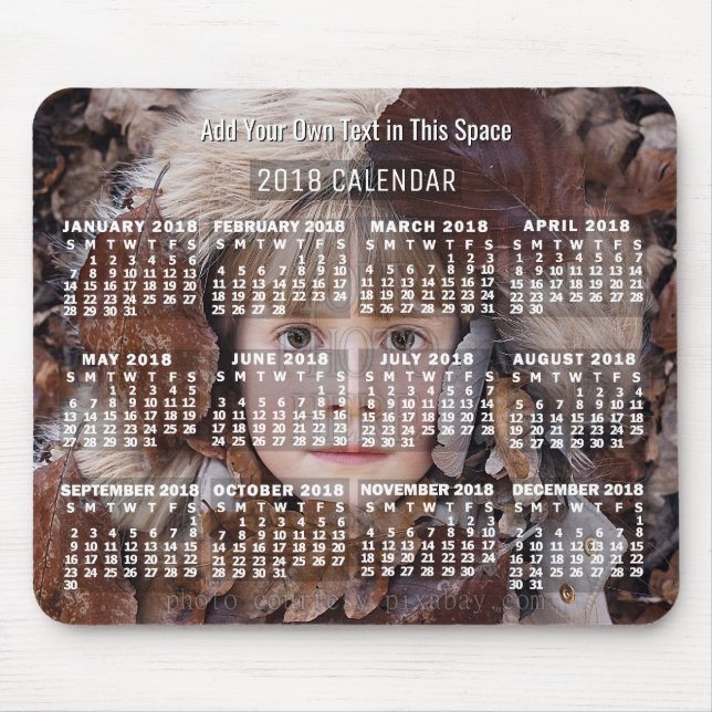 Alfombrilla De Ratón Calendario fotográfico mensual de 2018 Blanco | PE (Frente)