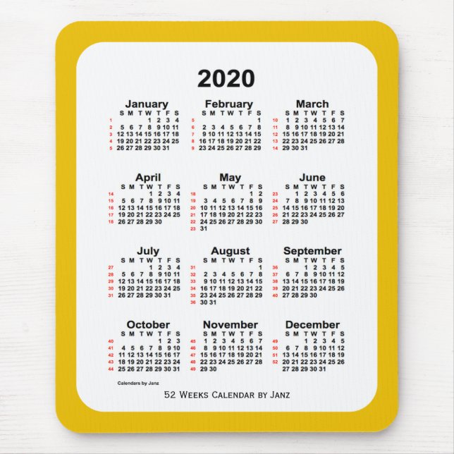 Alfombrilla De Ratón Calendario Gold Two Tone 52 Week de 2020, de Janz (Frente)