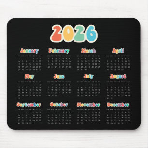 Alfombrilla De Ratón Calendario Hippie Retro 60 2025 Negro