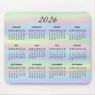 Alfombrilla De Ratón Calendario Holográfico Pastel Rainbow 2026