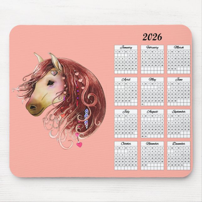 Alfombrilla De Ratón Calendario indio de caballos de amor 2026 (Frente)