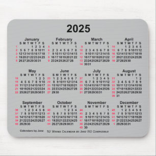 Alfombrilla De Ratón Calendario ISO 2025 Silver de 52 semanas, de Janz