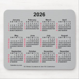 Alfombrilla De Ratón Calendario ISO 2026 Silver de 52 semanas, de Janz