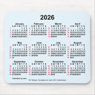 Alfombrilla De Ratón Calendario ISO de 2026 Alice Blue 52 semanas de Ja