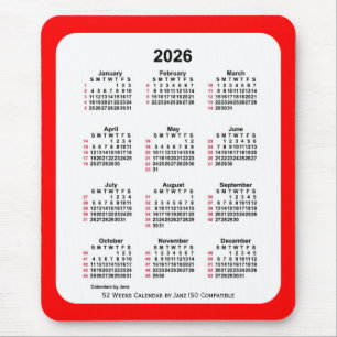 Alfombrilla De Ratón Calendario ISO de 2026 rojo de 52 semanas de Janz