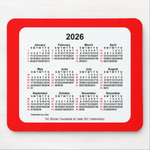 Alfombrilla De Ratón Calendario ISO de 2026 rojo de 52 semanas de Janz