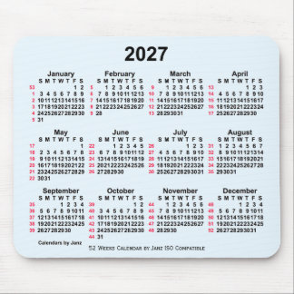 Alfombrilla De Ratón Calendario ISO de 2027 Alice Blue 52 semanas de Ja