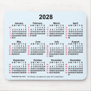 Alfombrilla De Ratón Calendario ISO de 2028 Alice Blue 52 semanas de Ja