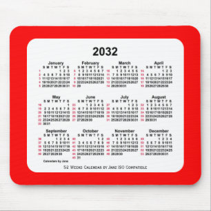 Alfombrilla De Ratón Calendario ISO de 2032 Red 52 semanas de Janz Two