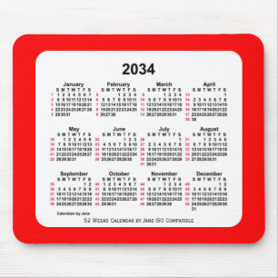 Alfombrilla De Ratón Calendario ISO de 2034 Red 52 semanas de Janz Two