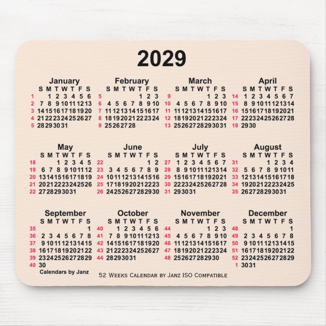 Alfombrilla De Ratón Calendario ISO de 52 semanas de la época blanca de (Frente)