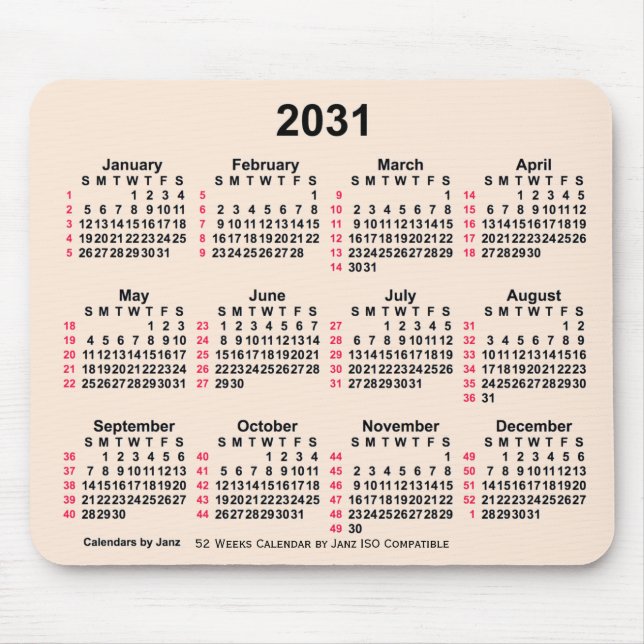 Alfombrilla De Ratón Calendario ISO de 52 semanas de la época blanca de (Frente)