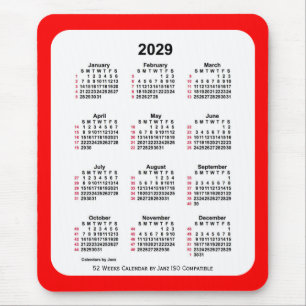 Alfombrilla De Ratón Calendario ISO de 52 semanas de la Red 2029 de Jan