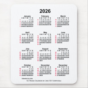 Alfombrilla De Ratón Calendario ISO de 52 semanas en blanco de 2026 de