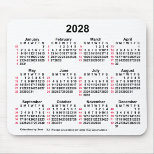 Alfombrilla De Ratón Calendario ISO de 52 semanas en blanco de 2028 de