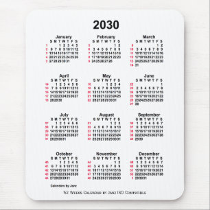 Alfombrilla De Ratón Calendario ISO de 52 semanas en blanco de 2030 de