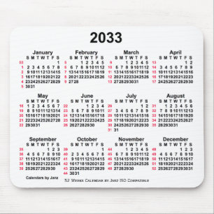 Alfombrilla De Ratón Calendario ISO de 52 semanas en blanco de 2033 de